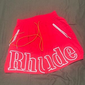 Rhude Red Athletic Shorts with White Logo